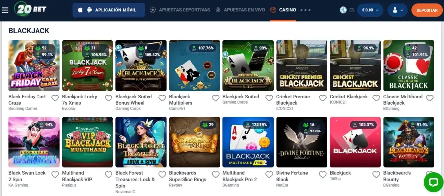 Blackjack en 20bet con Ethereum