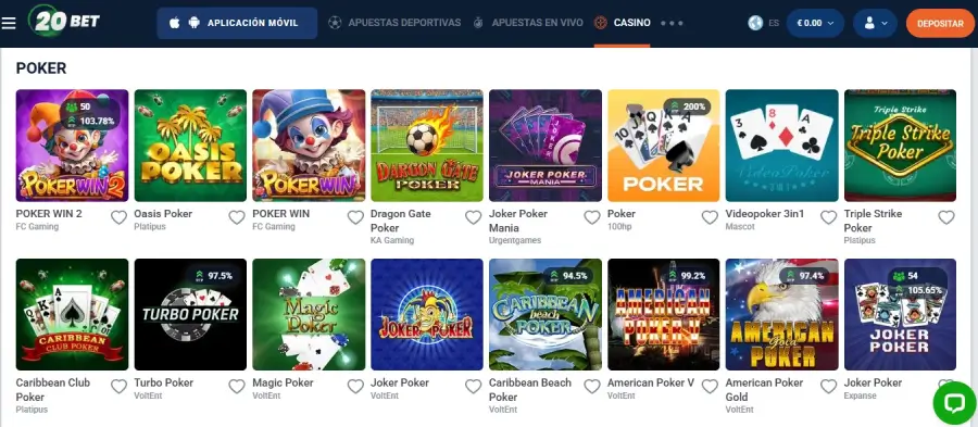 Poker en 20bet con Ethereum