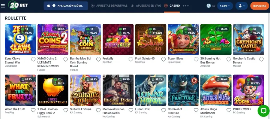 Ruleta en 20bet con Ethereum